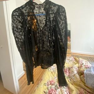 For love and lemons black embroidered top size s